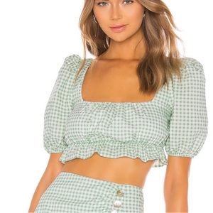Bubble Sleeve Crop Top Gingham